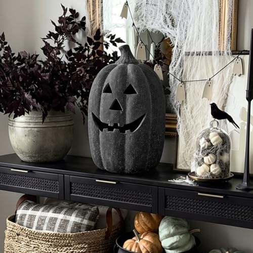Black Handmade Terracotta Jack O Lantern Halloween Decoration - Large 9x15
