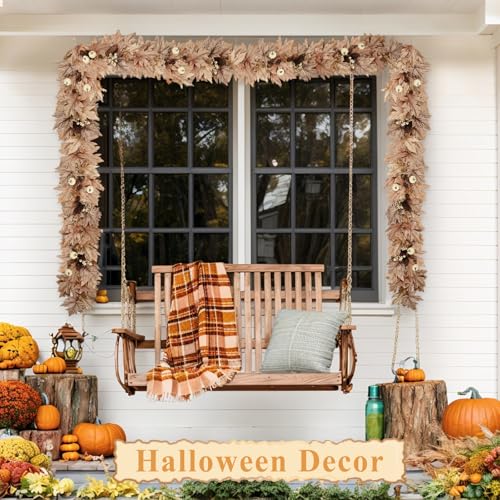 Fall Wheat 6ft Lighted Fall Garland with Timer and 30 Warm Lights