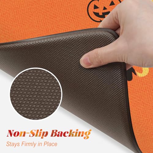 Fall Pumpkin Anti-Fatigue Kitchen Mats Set - Non Slip Cushioned Rugs 17.3x47 & 17.3x29 Inches, Orange