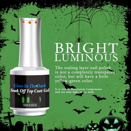 Glow In The Dark Nail Gel Top Coat - Transparent Luminous Finish for Any Color - Variation A (15ml)