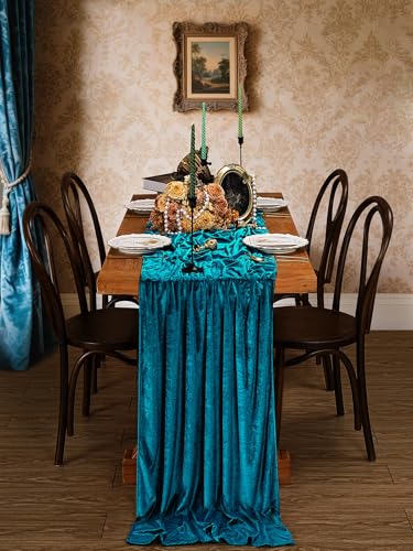 Peacock Blue Velvet Table Runner 29x120 Inch for Wedding & Party Decor