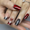 BABALAL Gothic Press on Nails Set - Black & Red Spider Web Halloween Variation BNO311
