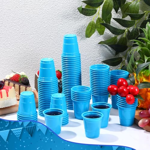 Roshtia 100 Pcs 2 oz Light Blue Plastic Shot Cups for Parties & Events