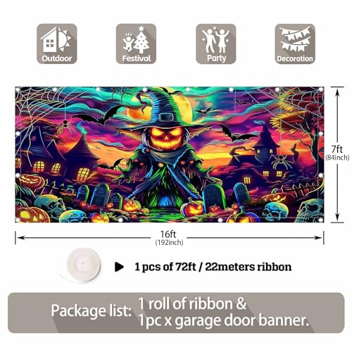 Halloween Evil Pumpkin Garage Door Banner 16x7ft - Party & Decoration