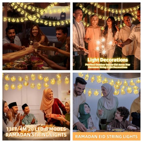 Ramadan Decorations String Lights 13FT 20 LED USB/Battery Operated 8 Modes Warm White