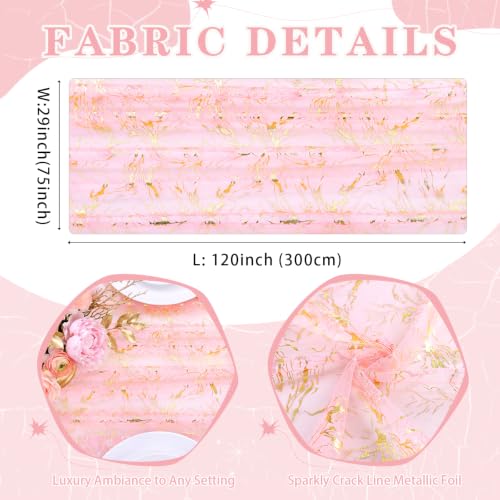 Pink Halloween Gauze Table Runner 120 Inch 3 Pieces - Gold Foil Design, Cracks Pink Gold / 28x120