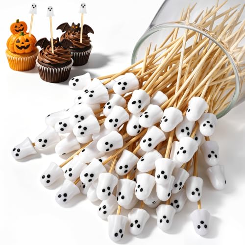 Halloween Ghost Cocktail Picks - 100 Pcs Spooky Ghost Party Decor - Variation: Ghost