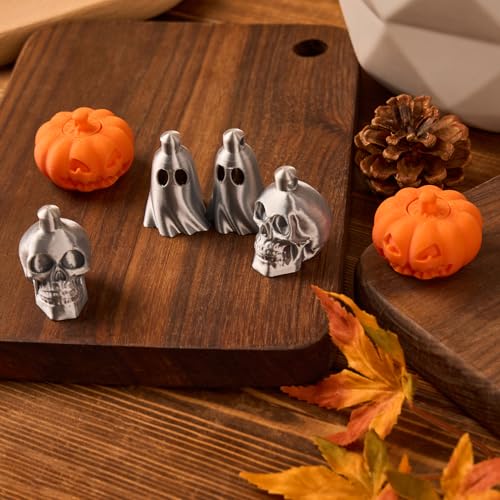 6-Pack Halloween Ghost Ornaments Set - Plastic Mini Decorations with Pumpkins Skulls for Haunted House & Holiday Decor