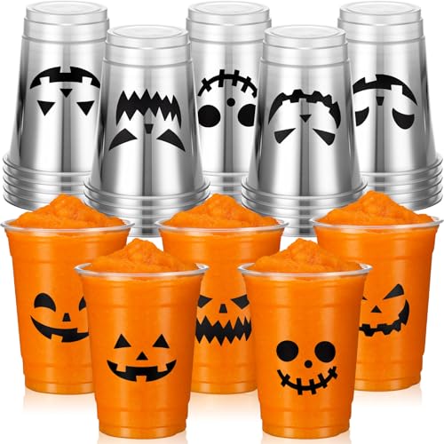 25 Pack Halloween Disposable Plastic Cups 12 oz Clear Pumpkin Pattern