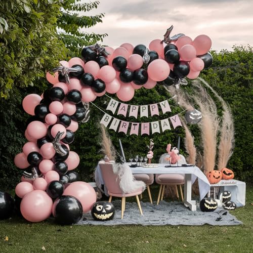 Pink Black Silver Bat Balloons Set - Halloween Latex Party Decorations - Variation: Pink Black Silver