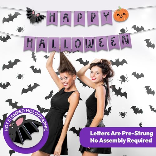 Halloween Banner Indoor Party Decor - Spooky Bat & Pumpkin Design - 115 Inch