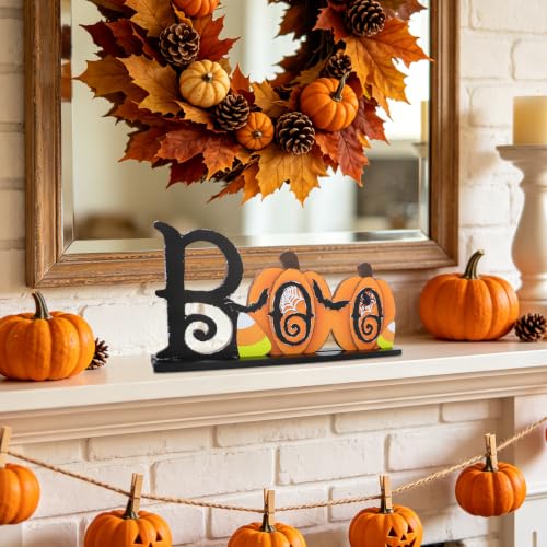 Halloween BOO Wooden Table Sign Decoration for Mantel Shelf Desk - Pumpkin BOO Variation