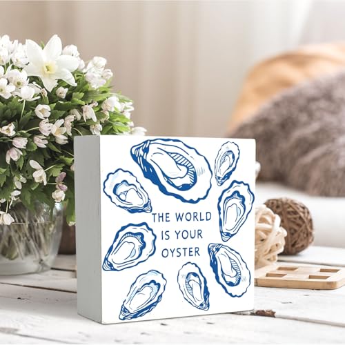 Nautical Wooden Sign - Coastal Beach Oyster Shell Decor for Home & Office