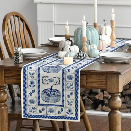 Artoid Mode 13x108 Inch Fall Table Runner Blue for Home & Party Decor