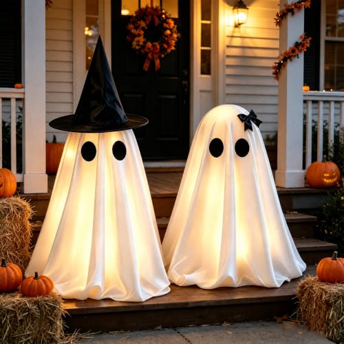 Indoor Halloween Ghost Decorations Set - Spooky Light-Up Ghosts, 2 Pack