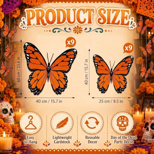 18 Pcs Large Monarch Butterfly Decoration for Dia De Los Muertos - Fall & Halloween Decor - Variation of THIS listing