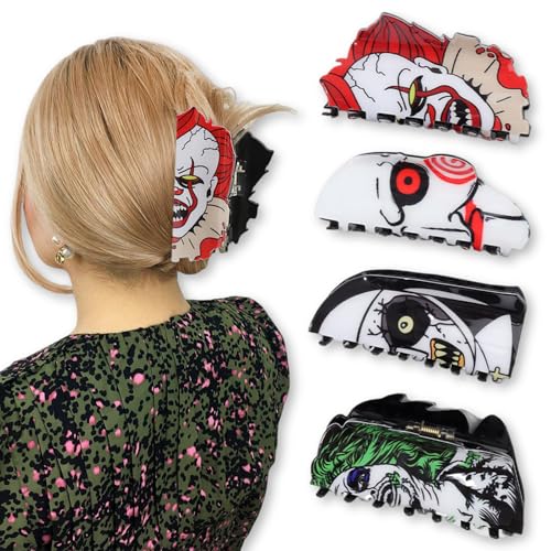 Halloween Hair Clips Set - Spooky Skull Ghost & Water Ghost Designs, 4 Pack