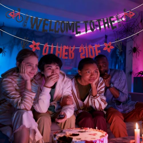 Black Red Glitter Welcome to the Other Side Banner for Stranger Party Decorations