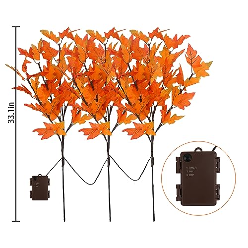Orange 3-Piece Lighted Maple Branches with Timer - Fall Autumn Decor