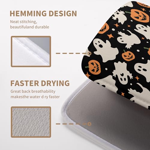 Halloween Dish Drying Mat Ghost Pumpkin 18x24 Inch Absorbent Microfiber Reversible
