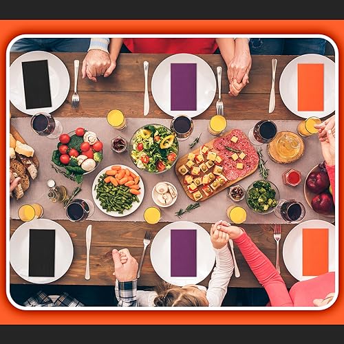 Halloween Disposable Paper Napkins Set - Purple, Orange, Black, 120 Pack with 3 Layers