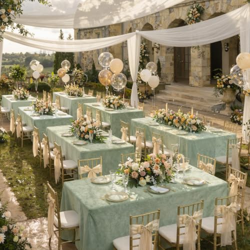 2 Pack Sage Green Fitted Tablecloth for 6ft Rectangle Tables Wrinkle Free