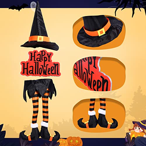 Halloween Witch Legs Decorations with Hat and Sign - Spooky Party Decor