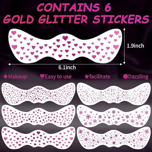 Pink Glitter Face Tattoos - 6 Sheets Sparkling Freckles & Metallic Face Gems for Festivals