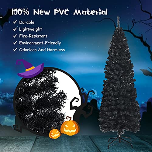 6FT Artificial Black Christmas Tree for Halloween Decorations - Slim & Full