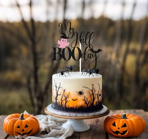 Halloween Half Birthday Cake Topper Pink Glitter Spooky Celebration Decor