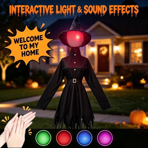Halloween Glowing Witch Decor Set with Spooky Sound Garden Stakes - 3 Pack, 4.9 ft