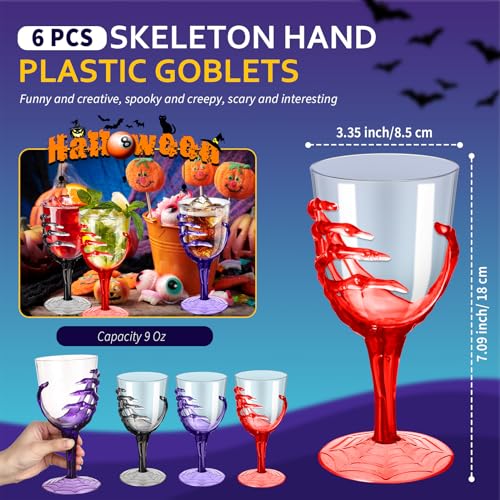Halloween Skeleton Hand Plastic Goblets - 6 Pack, 8-10 oz Creepy Party Cups