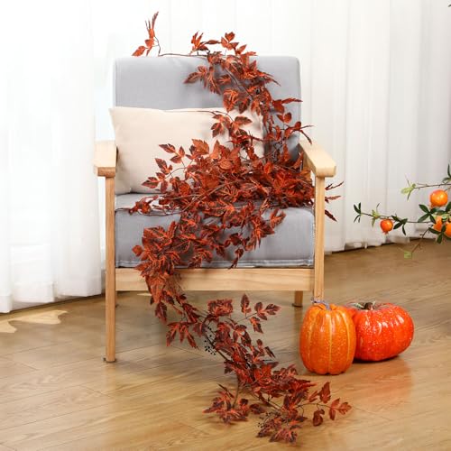 2-Pack Fall Garland Set - 6 ft Plum Autumn Leaves & Berries Decor