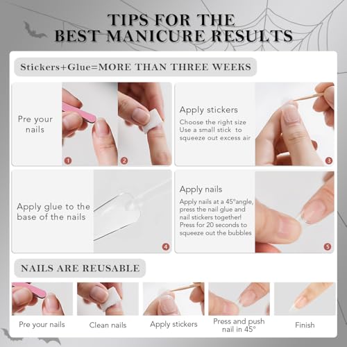 Halloween Short Almond Press On Nails with 3D Ghost & Pumpkin Design - 24Pcs, Reusable Kit
