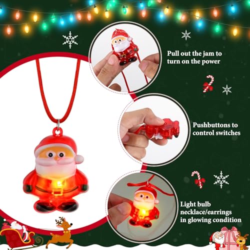 72 Pcs Light Up Christmas Necklaces - Santa Snowman Candy Cane Holiday Party Favors