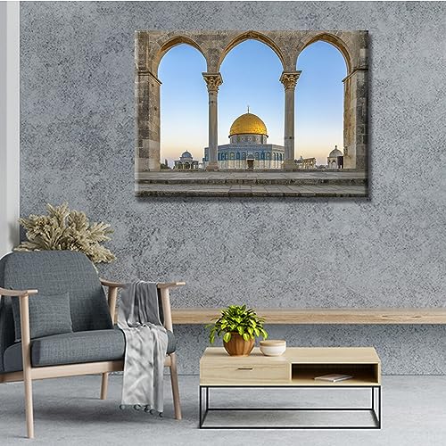 Canvas Wall Art Dome of the Rock Mosque Wall Decoration 28x20 Inches - Al-Aqsa Mosque