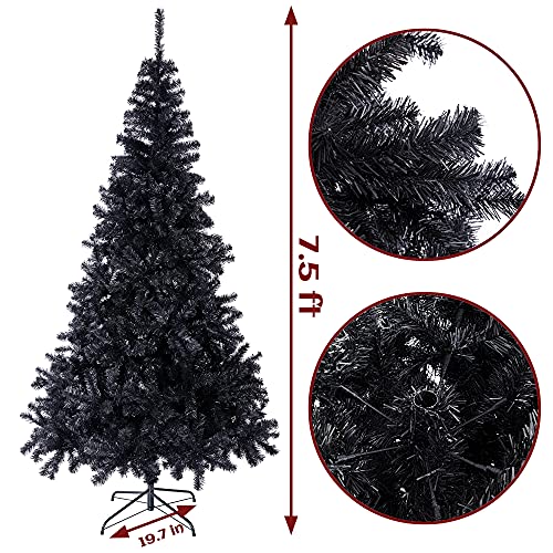 Black Artificial Christmas Tree 7.5Ft with 1400 Tips - Premium Faux Holiday Tree