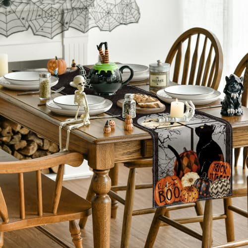 Halloween Table Runner 13x72 Inch Black Orange Spun Polyester Durable Home Decor