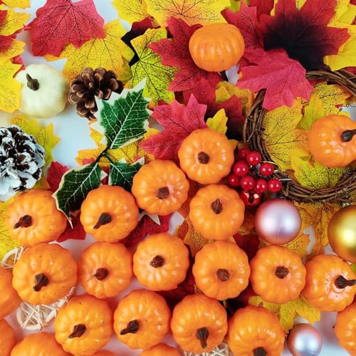 Artificial Mini Pumpkins for Fall Decor - 20 Pack, Realistic Halloween & Thanksgiving Table Centerpieces