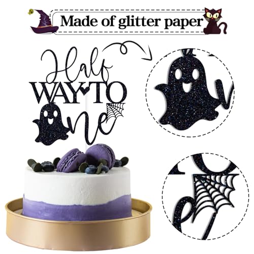 Black Glitter Cake Topper for Baby's Half Birthday Halloween Party Spooky Decor