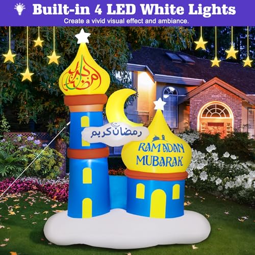 Inflatable Ramadan Moon Decoration with LED Lights - Yellow, White & Blue, 6.04ft Outdoor Festival Decor