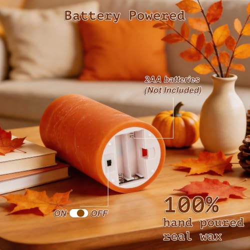 Orange Flameless Pillar Candles with Remote Control - Fall Decor for Home, Halloween & Thanksgiving