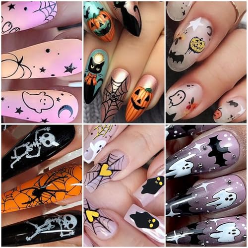 Halloween Nail Stickers - Ghost, Witch, Pumpkin & Spider Web Decals - Witch Variation - 6 Sheets