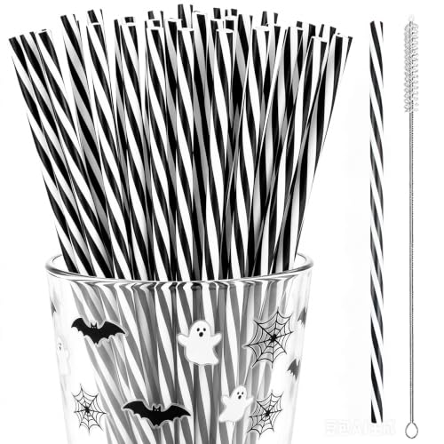 Reusable Black and White Striped Drinking Straws - Set of 30 for Parties