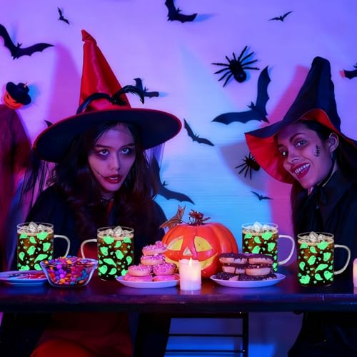 6 Pcs Glow in the Dark Ghost Glass Cups 16oz - Halloween Party Drinkware