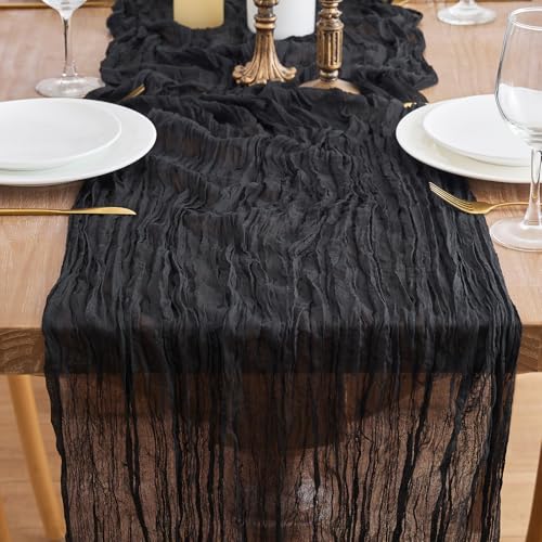 Black Cheesecloth Table Runner 2 Pack 10FT Boho Decor for Halloween New Year Graduation