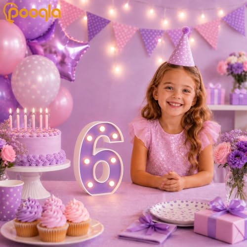 Purple Light Up Number 6 for Birthday Party Decorations - Girl Celebration