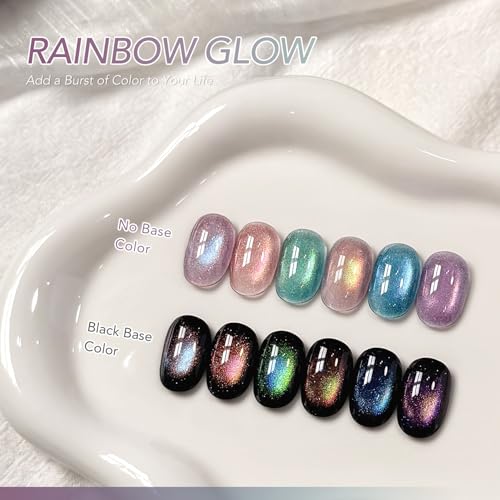 GAOY Rainbow Cat Eye Gel Nail Polish Kit with Magnet - Rainbow Glow Variation