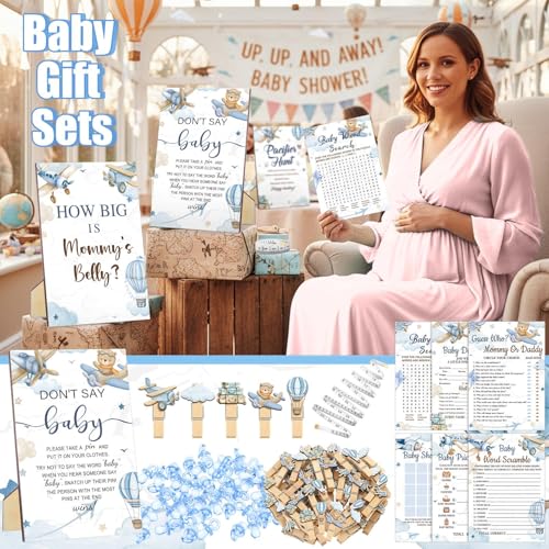Blue Airplane Baby Shower Game Set 476 Pieces - Baby & Toddler Activity Supplies