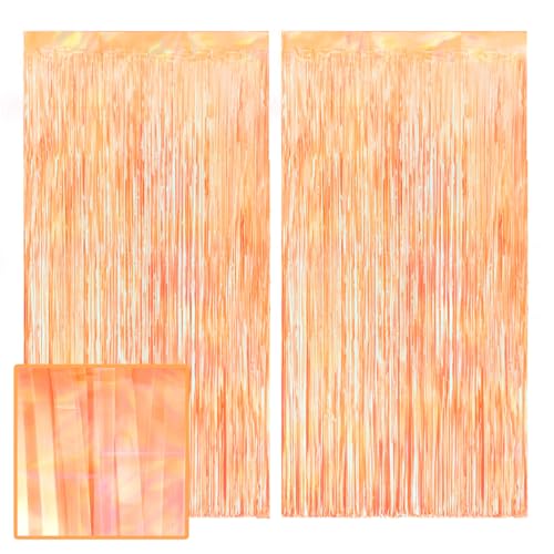 Orange Fringe Curtain 2 Pack - Sunset Party Backdrop for Celebrations